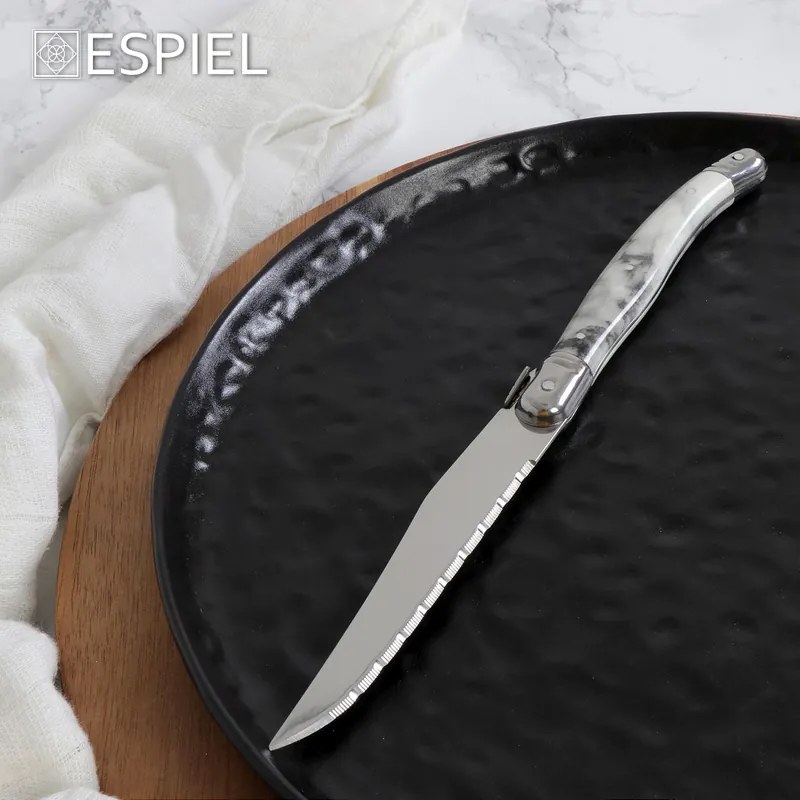 ANTIQUE CUT ΜΑΧΑΙΡΙ STEAK ΑΣΗΜΙ ΛΕΥΚΗ ΛΑΒΗ ΣΕΤ 6ΤΜΧ SS420 1,5MM 23EK - ESPIEL - STK111K12