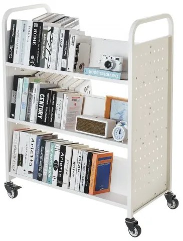 VEVOR 3-Tier Rolling Book Cart Double Sided W-Shaped Shelves Book Truck in White