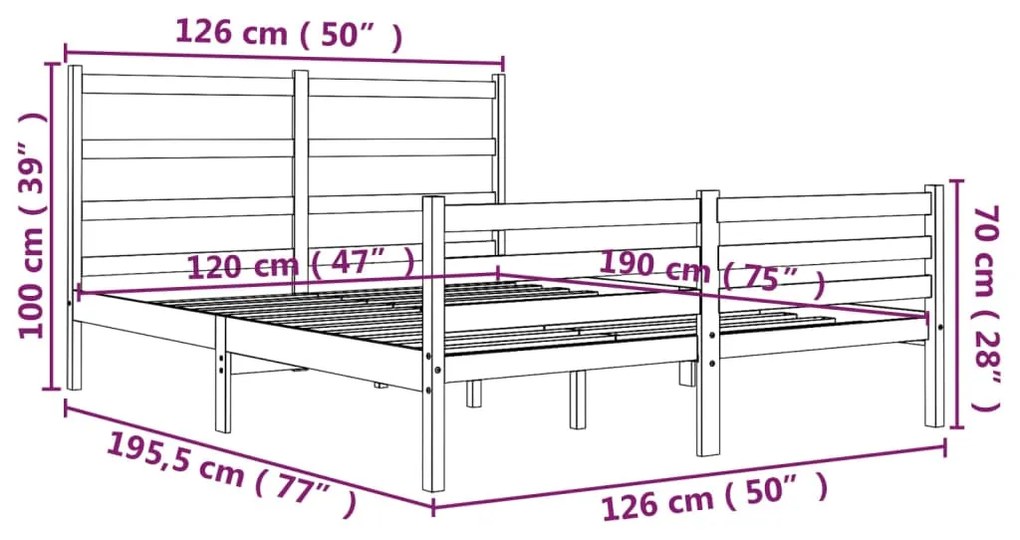 vidaXL Πλαίσιο Κρεβατιού 120 x 190 εκ. Μασίφ Πεύκο Small Double