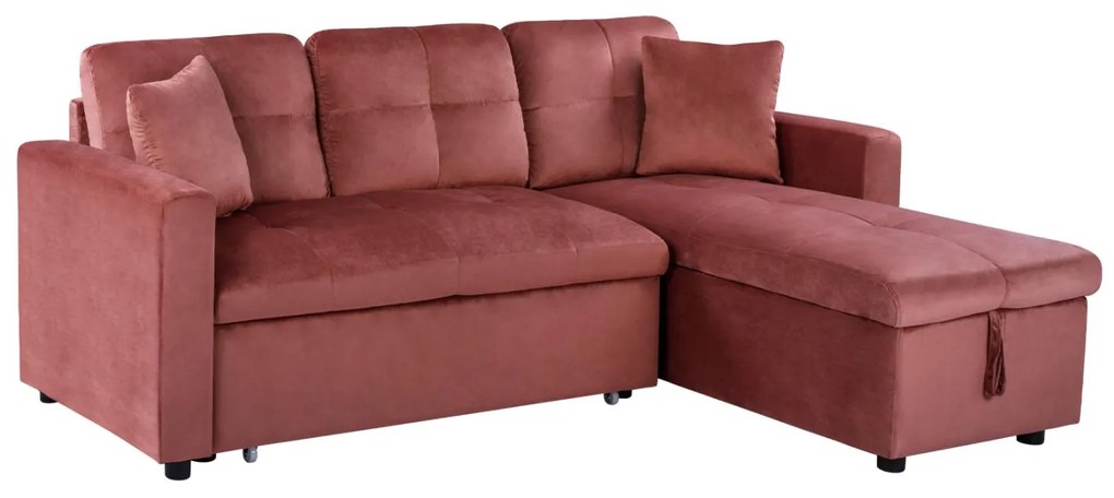 CORNER SOFA BED VELVET DUSTY PINK WAYNE 224x147x85cm.