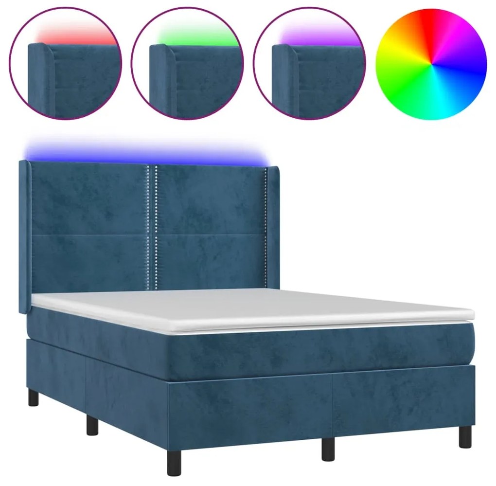 ΚΡΕΒΑΤΙ BOXSPRING ΜΕ ΣΤΡΩΜΑ &amp; LED ΣΚ. ΜΠΛΕ 140X190ΕΚ. ΒΕΛΟΥΔΙΝΟ 3139503