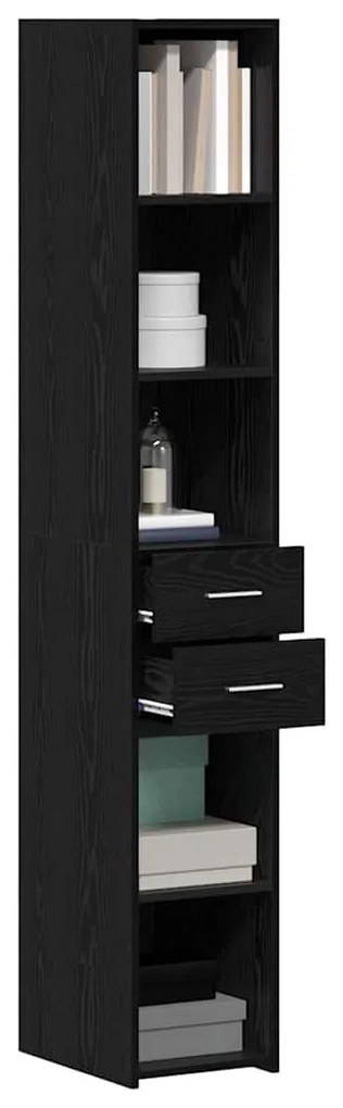 vidaXL Βιβλιοθήκη με συρτάρι Μαύρη Οξυά 30 x 42.4 x 185.2 εκ.