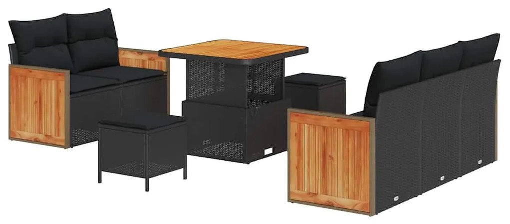 vidaXL Σετ Καναπέ Κήπου με μαξιλάρι 8 pcs Μαύρο Πολυ ράταν