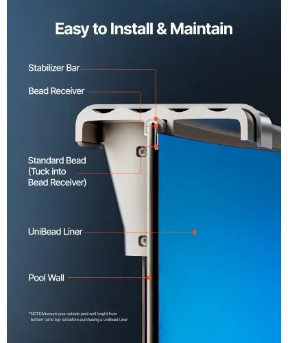 VEVOR Oval Pool Liner 16.4x9.8ft Unibead Style Pool Liner 47in Wall Height