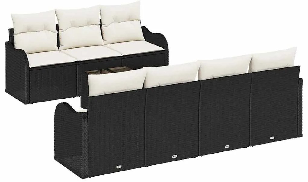 vidaXL Σετ Καναπέ Κήπου 8 pcs Μαύρο 55 x 55 x 37 εκ Πολυ ράταν