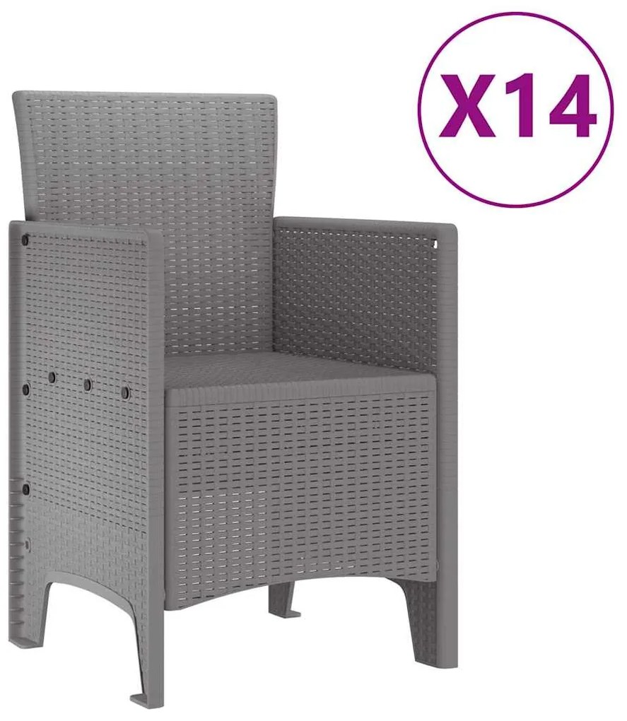 vidaXL Σέτ φαγητού για κήπο 15 pcs Ανοιχτό γκρι Rattan Polt
