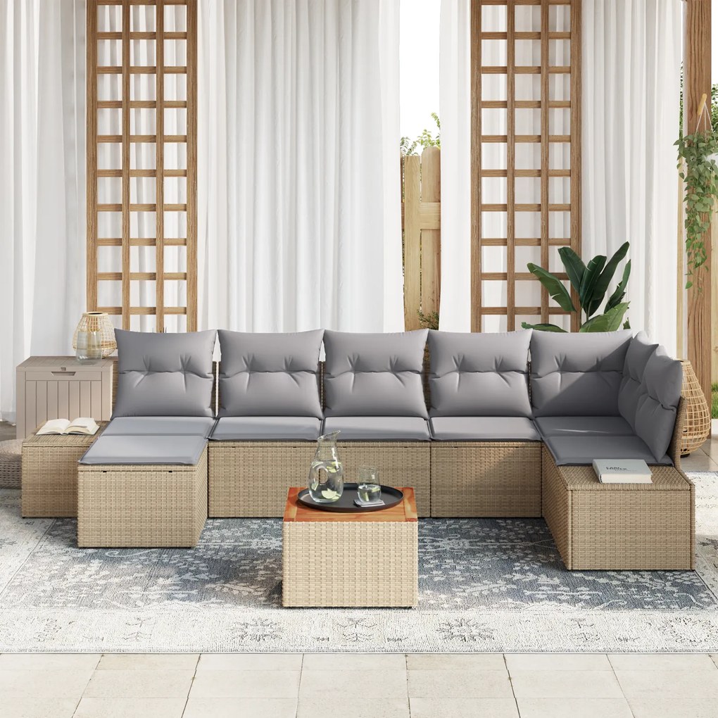 vidaXL Σετ Σαλονιού Κήπου 8 pcs Μπεζ, ανοιχτό γκρι