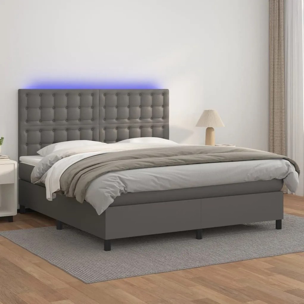 ΚΡΕΒΑΤΙ BOXSPRING ΜΕ ΣΤΡΩΜΑ &amp; LED ΓΚΡΙ 160X200 ΕΚ. ΣΥΝΘ. ΔΕΡΜΑ 3135955