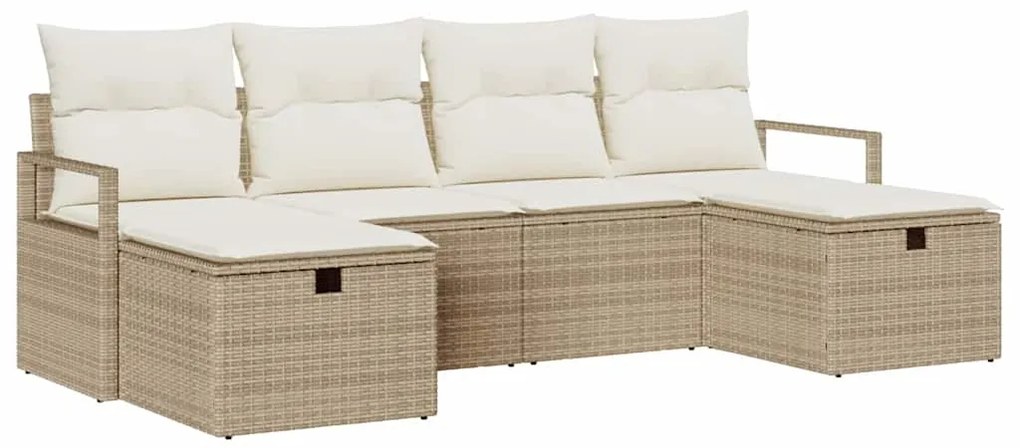 vidaXL Σετ Καναπέ Κήπου με μαξιλάρι 6 pcs Μπεζ Πολυ ράταν