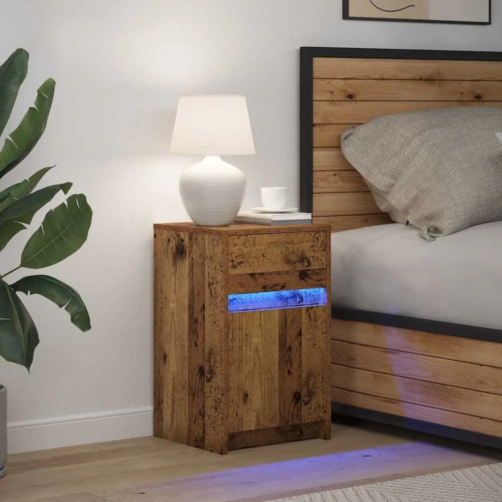 vidaXL LED Κρεβατάκι Ντουλάπα με συρτάρι Παλαιό ξύλο 38 x 34 x 61 εκ.