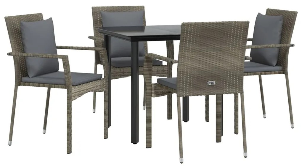 vidaXL Σετ Τραπεζαρίας Κήπου 5 τεμ Μαύρο&amp;Γκρι Συνθ. Ρατάν με Μαξιλάρια