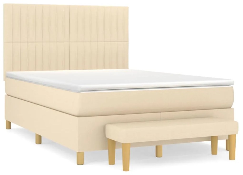 vidaXL Κρεβάτι Boxspring με Στρώμα Κρεμ 140x200 εκ. Υφασμάτινο