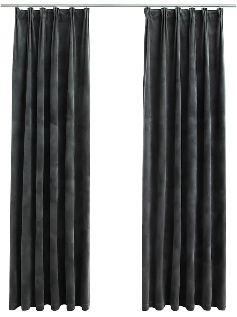 vidaXL Κουρτίνες Συσκότ. με Γάντζους 2 τεμ. Ανθρακί 140x245 εκ Βελούδο