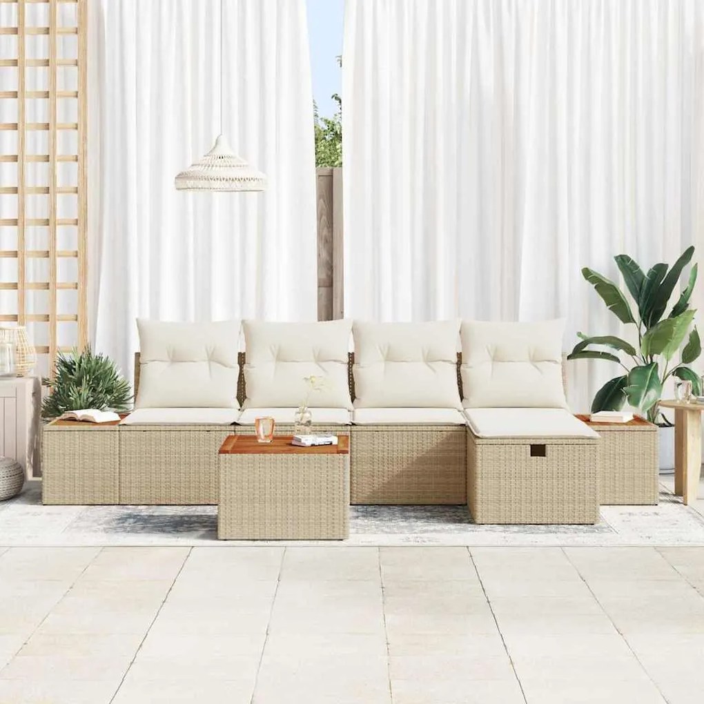 vidaXL Σετ Καναπέ Κήπου με μαξιλάρι 6 pcs Μπεζ Πολυ ράταν