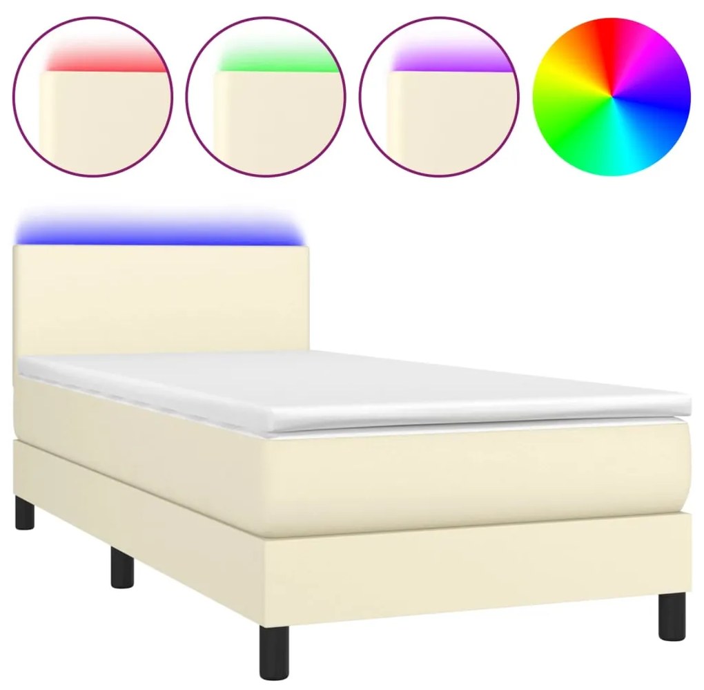 ΚΡΕΒΑΤΙ BOXSPRING ΜΕ ΣΤΡΩΜΑ &amp; LED ΚΡΕΜ 100X200 ΕΚ. ΣΥΝΘ. ΔΕΡΜΑ 3134089