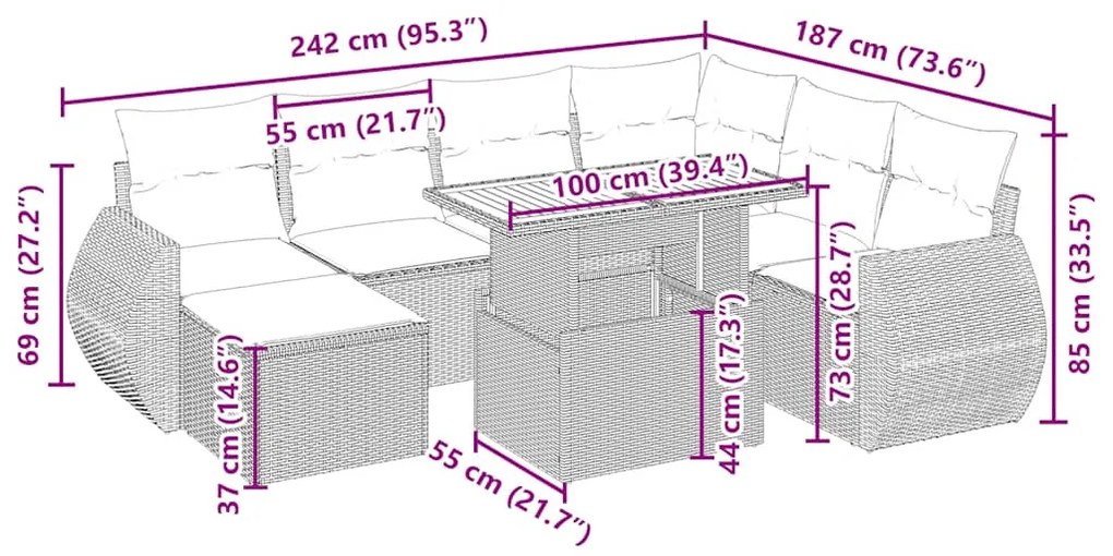 vidaXL Σαλόνι Κήπου Σετ 8 τεμ. Μπεζ Συνθετικό Ρατάν με Μαξιλάρια