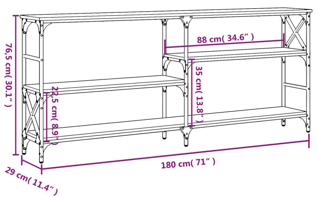 Τραπέζι Κονσόλα Καφέ Δρυς 180x29x76,5 εκ. Επεξεργασμένο Ξύλο - Καφέ