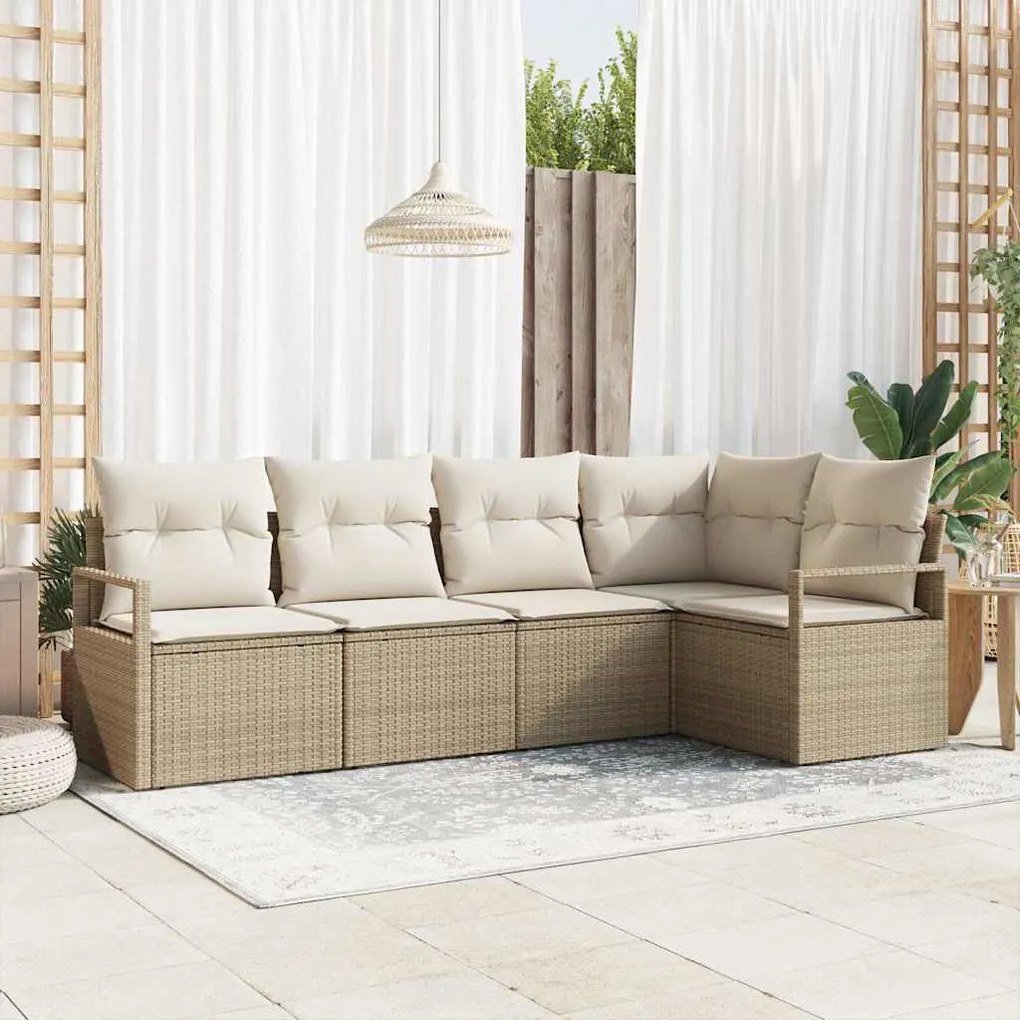 vidaXL Σετ Καναπέ Κήπου 5 pcs Μπεζ Πολυ ράταν