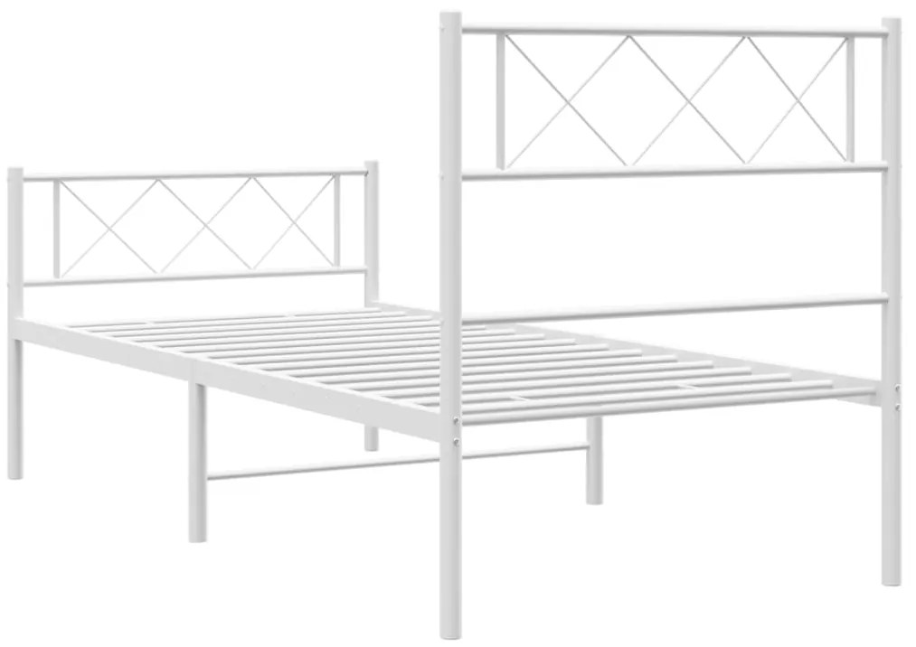 vidaXL Πλαίσιο Κρεβατιού με Κεφαλάρι/Ποδαρικό Λευκό 107x203 εκ Μέταλλο