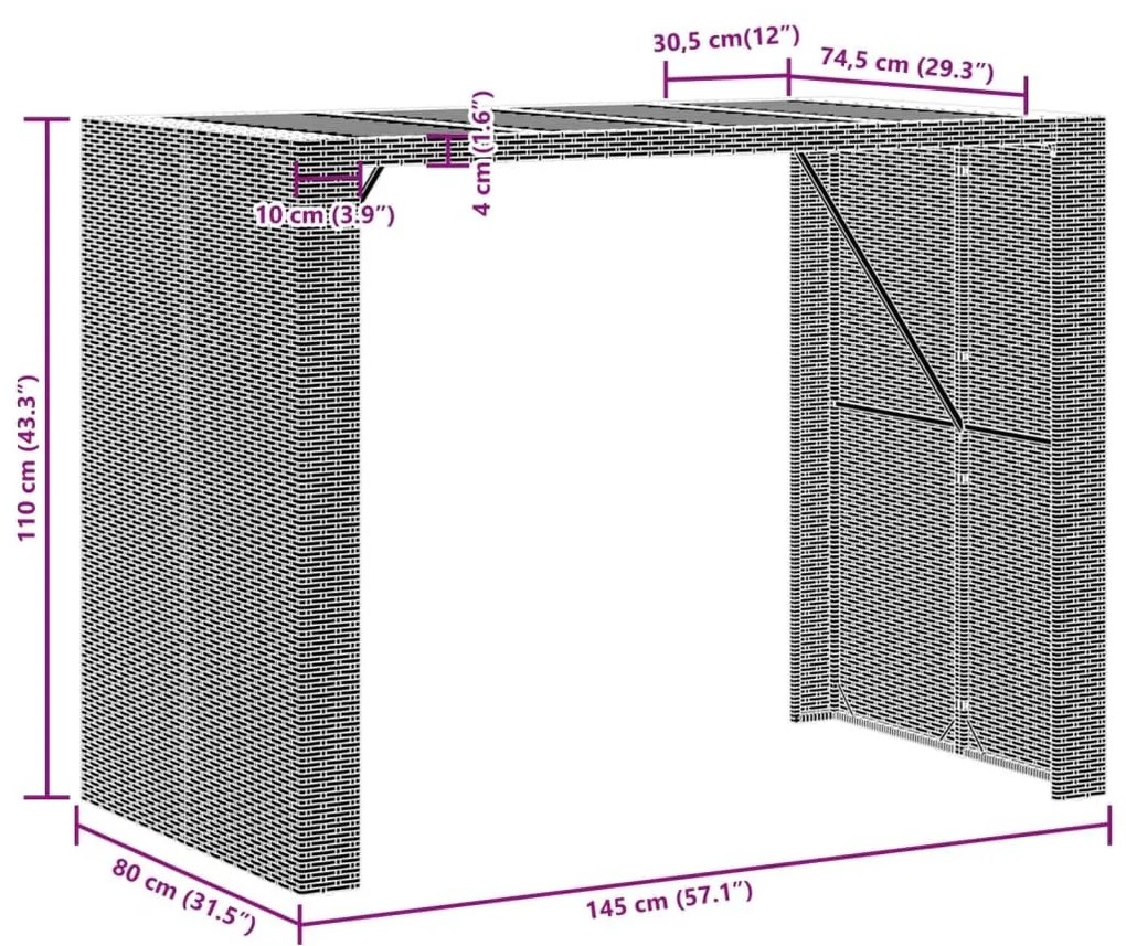 Τραπέζι Μπαρ Κήπου Επιφ. Ακακίας Μαύρο 105x80x110εκ Συνθ. Ρατάν - Μαύρο