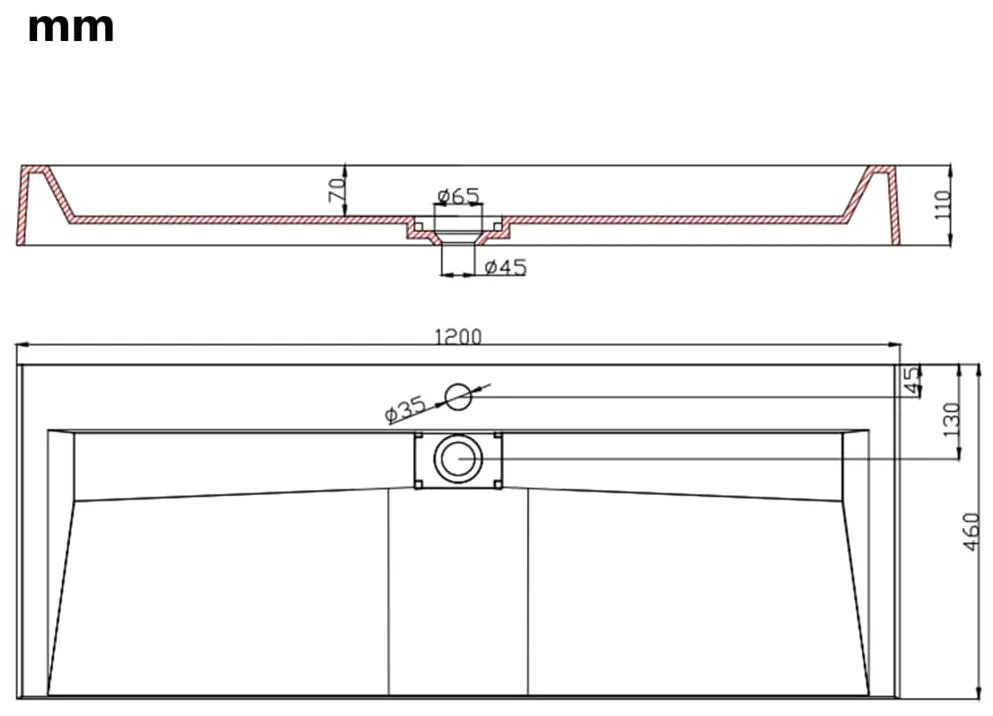 Νιπτήρας Λευκός 120x46x11 εκ. Συνθετικός από Τεχνητό Μάρμαρο - Λευκό