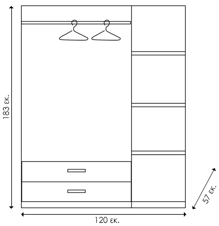 Ντουλάπα ρούχων τρίφυλλη OLYMPUS pakoworld χρώμα wenge 120x57x183εκ - 123-000045 - 123-000045