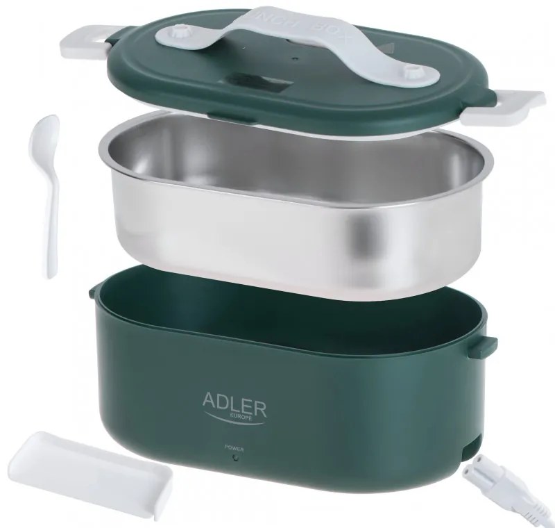Ηλεκτρικό κουτί φαγητού Adler AD 4522, 45W, 0.8 l, Μέχρι 70C, Δοχείο από ανοξείδωτο ατσάλι, Θερμοσακούλα, Πράσινο