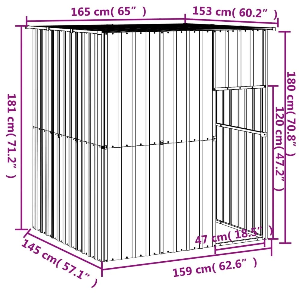 vidaXL Σπιτάκι Σκύλου με Οροφή Αν. Γκρι 165x153x181 εκ Γαλβαν. Χάλυβας