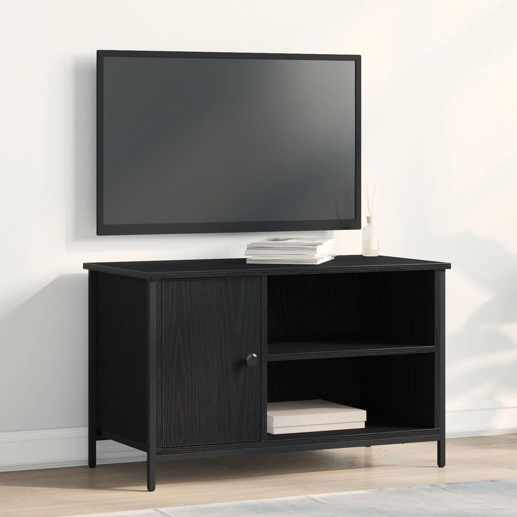 vidaXL Κάστρο Τηλεόρασης Μαύρο Δρυς 80x40x50 εκ Επεξεργασμένο Ξύλο και Χάλυβας