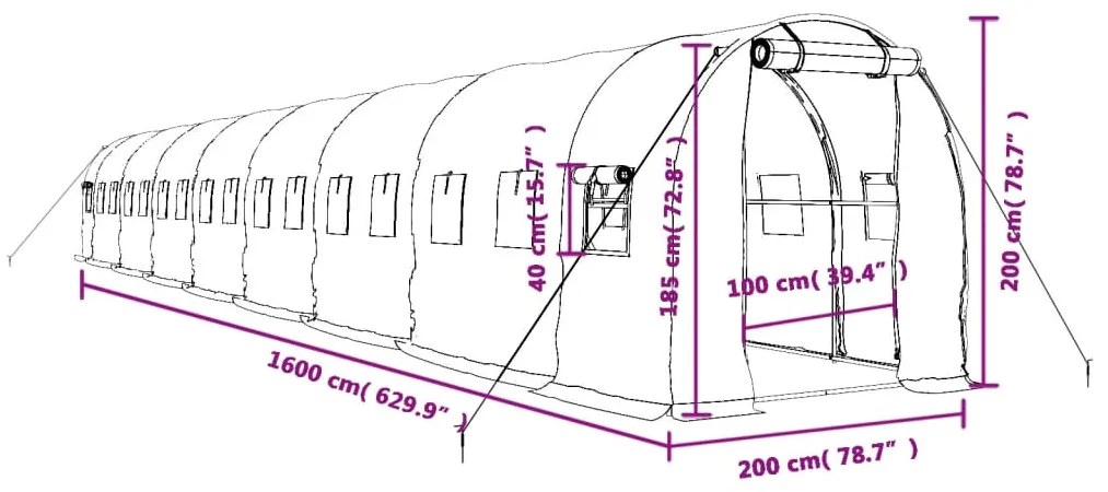 ΘΕΡΜΟΚΗΠΙΟ ΠΡΑΣΙΝΟ 32 Μ² 16 X 2 X 2 Μ. ΜΕ ΑΤΣΑΛΙΝΟ ΠΛΑΙΣΙΟ 3188023