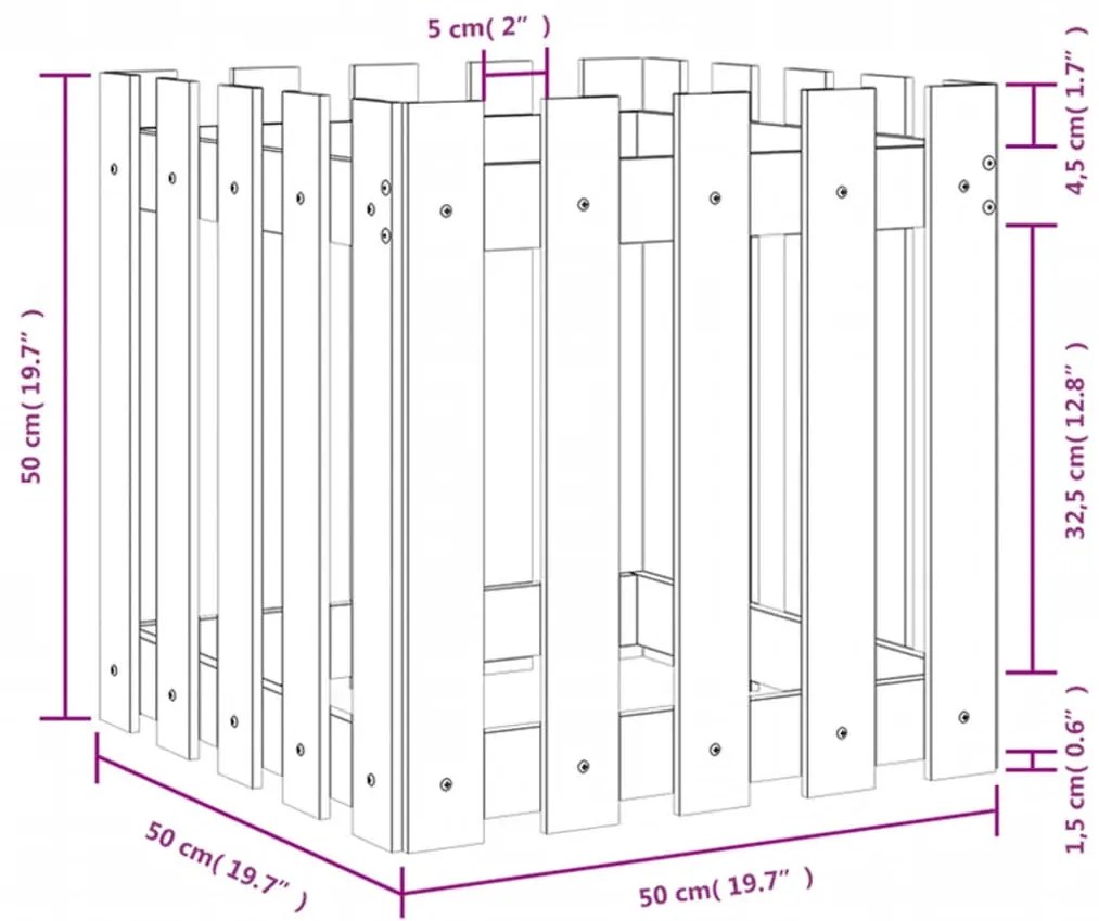 Ζαρντινιέρα με Σχέδιο Φράχτη Λευκή 50 x 50 x 50 εκ. Μασίφ Πεύκο - Λευκό