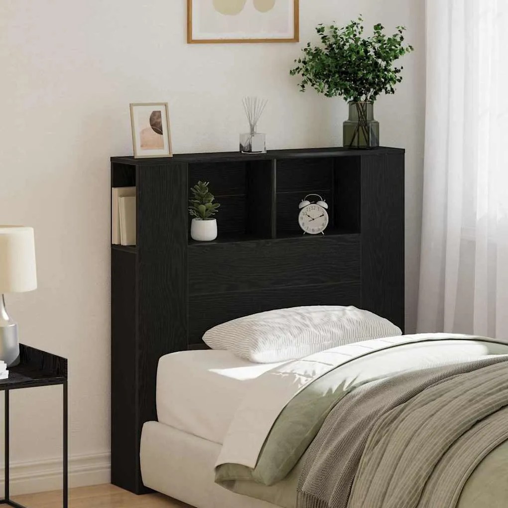 vidaXL Κρεβάτι με Κεφαλάρι Μαύρη δρυς 100 x 19 x 104,5 εκ