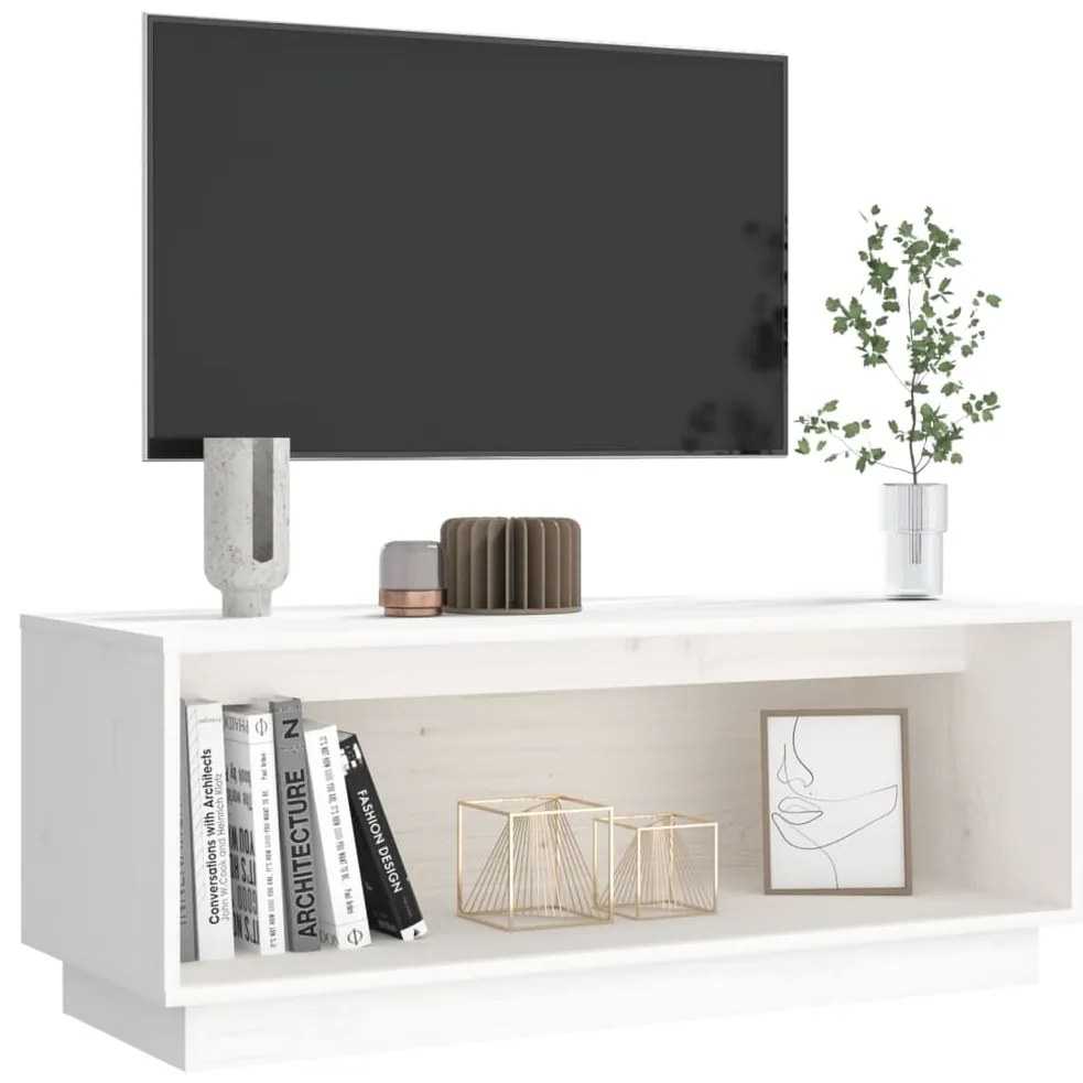 vidaXL Έπιπλο Τηλεόρασης Λευκό 90x35x35 εκ. από Μασίφ Ξύλο Πεύκου