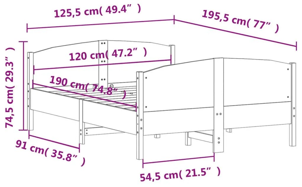 Σκελετός Κρεβ. Χωρίς Στρώμα Λευκό 120x190 εκ Μασίφ Πεύκο - Λευκό