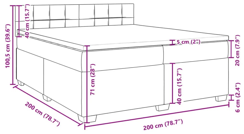 Κρεβάτι Boxspring με Στρώμα Σκούρο Γκρι 200x200 εκ. Βελούδινο - Γκρι