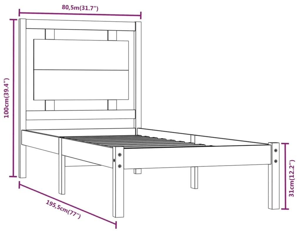 ΠΛΑΙΣΙΟ ΚΡΕΒΑΤΙΟΥ 75X190 ΕΚ. ΑΠΟ ΜΑΣΙΦ ΞΥΛΟ 2FT6 SMALL SINGLE 3105495