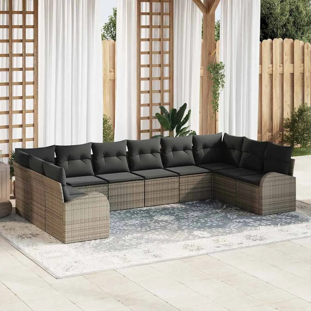vidaXL Σετ Καναπέ Κήπου 10 pcs Γκρι Πολυ rattan, βαμμένο ατσάλι
