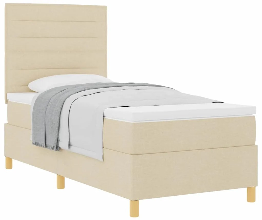 vidaXL Κρεβάτι με ελατήρια με κεφαλάρι Κρεμ 100 x 200 cm ύφασμα