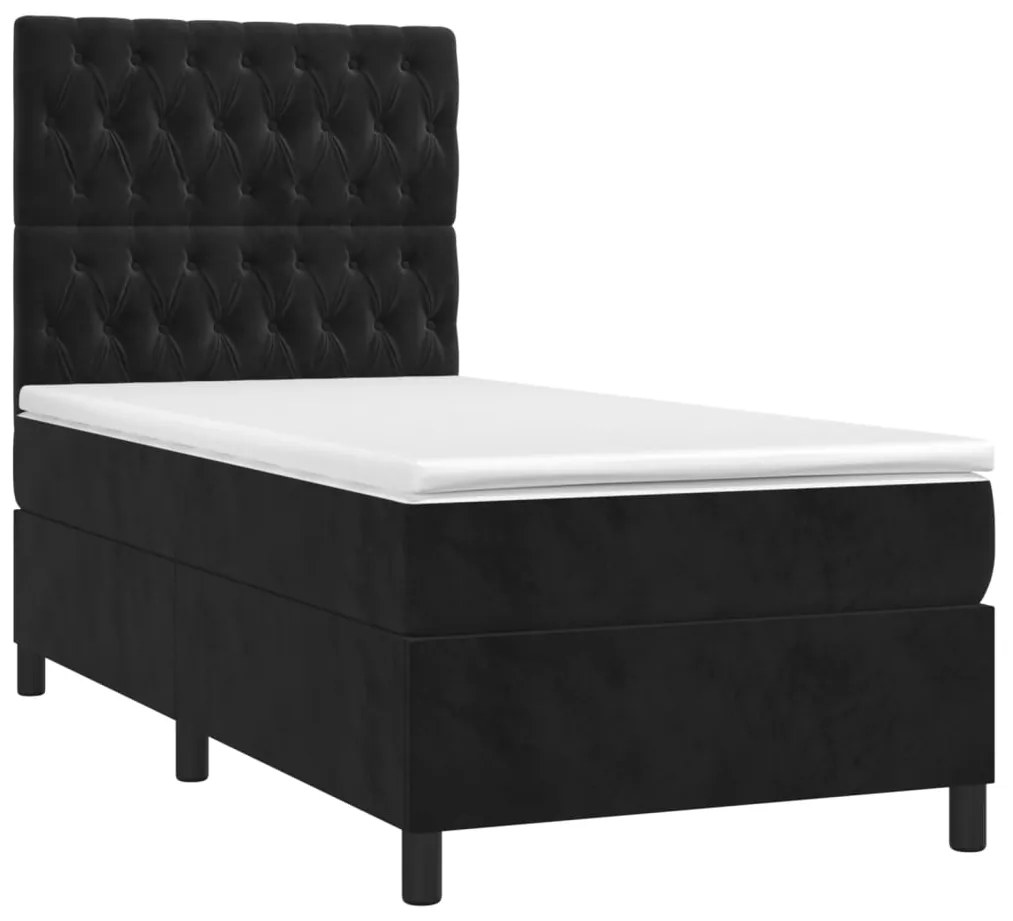 vidaXL Κρεβάτι Boxspring με Στρώμα & LED Μαύρο 90x200 εκ. Βελούδινο