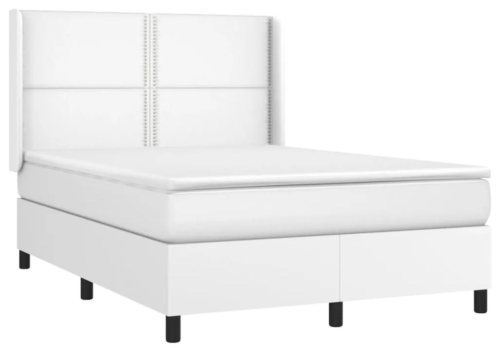 Κρεβάτι Boxspring με Στρώμα &amp; LED Λευκό 140x190 εκ. Συνθ. Δέρμα - Λευκό