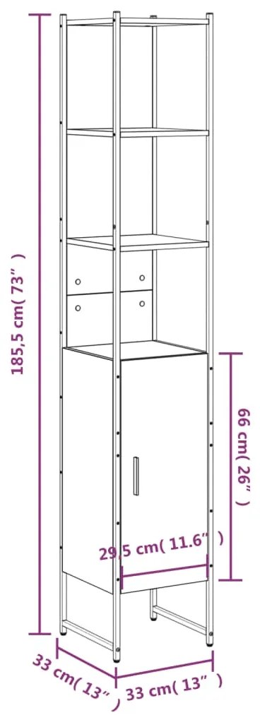 Ντουλάπι Μπάνιου Μαύρο 33 x 33 x 185,5 εκ. Επεξεργασμένο Ξύλο - Μαύρο