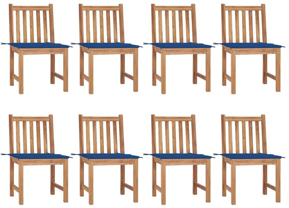 Καρέκλες Κήπου 8 Τεμαχίων από Μασίφ Ξύλο Teak με Μαξιλάρια - Μπλε