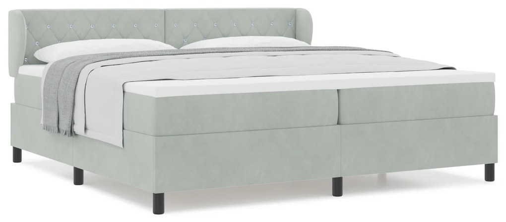 vidaXL Κρεβάτι Box Spring με Στρώμα Ανοιχτό Γκρι 200x200 εκ. Βελούδο
