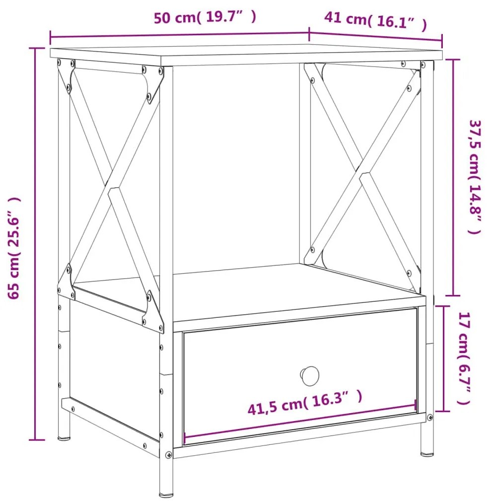 Κομοδίνα 2 τεμ Καπνιστή Δρυς 50x41x65 εκ. Επεξεργασμένο Ξύλο - Καφέ