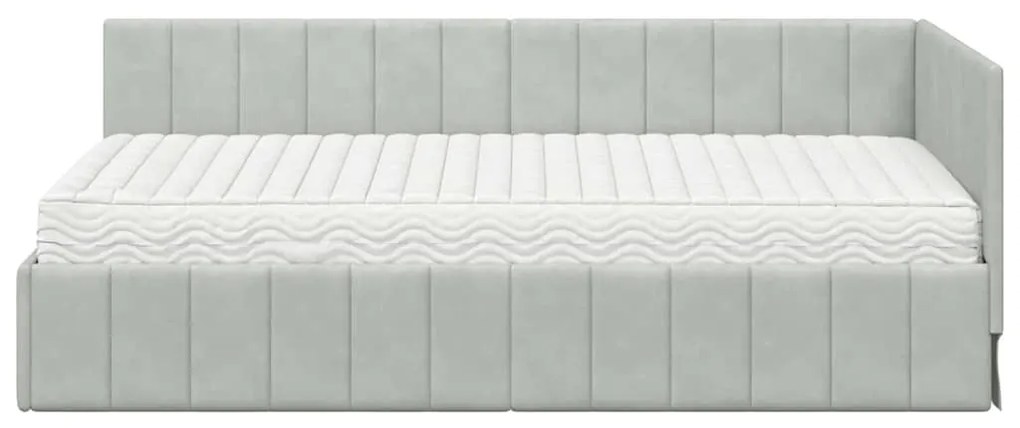 vidaXL Κρεβάτι Γωνίας με στρώμα Ανοιχτό γκρι 90 x 200 cm Βελούδο