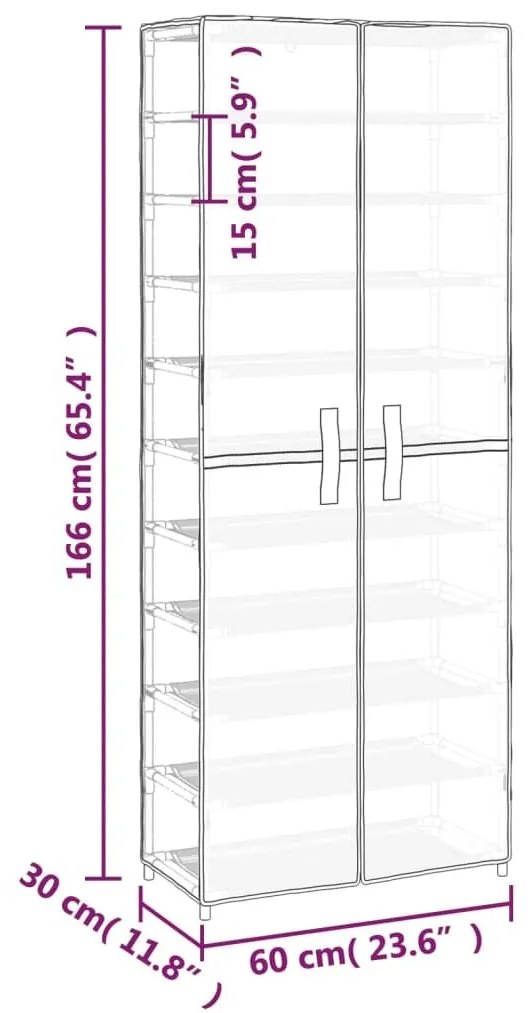 Παπουτσοθήκη Γκρι 60 x 30 x 166 εκ. Υφασμάτινη - Γκρι