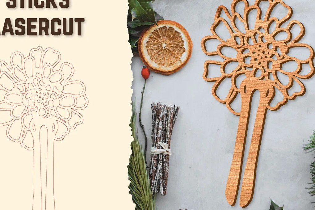 Intra απο ξύλο plywood Χρώμα wenge 3mm-4mm πάχος - Στικς μαλλιών Floral κούρεμα με λέιζερ Δίασταση 30x20 cm INTRAFABR-123828238