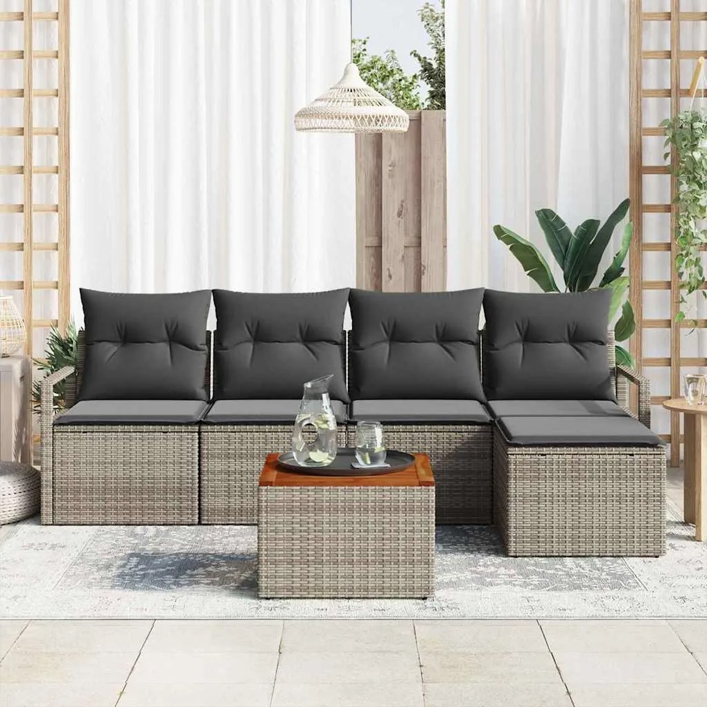 vidaXL Σετ Καναπέ Κήπου με μαξιλάρι 6 pcs Γκρι Πολυ ράταν