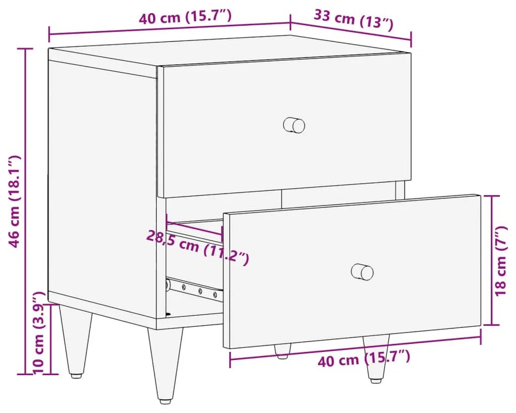 Κομοδίνο 40 x 33 x 46 εκ. από Μασίφ Ξύλο Μάνγκο - Μαύρο