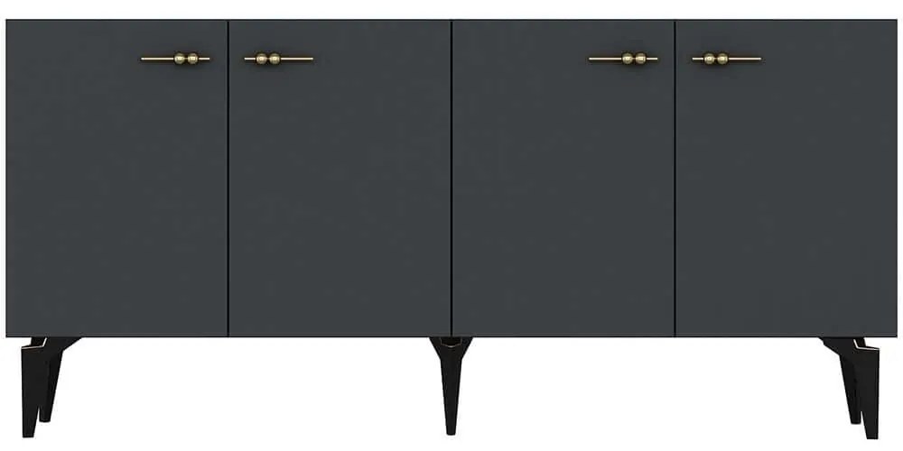Μπουφές Ruya 475OLV2311 150x40x79cm Anthracite-Gold Μοριοσανίδα, Μελαμίνη